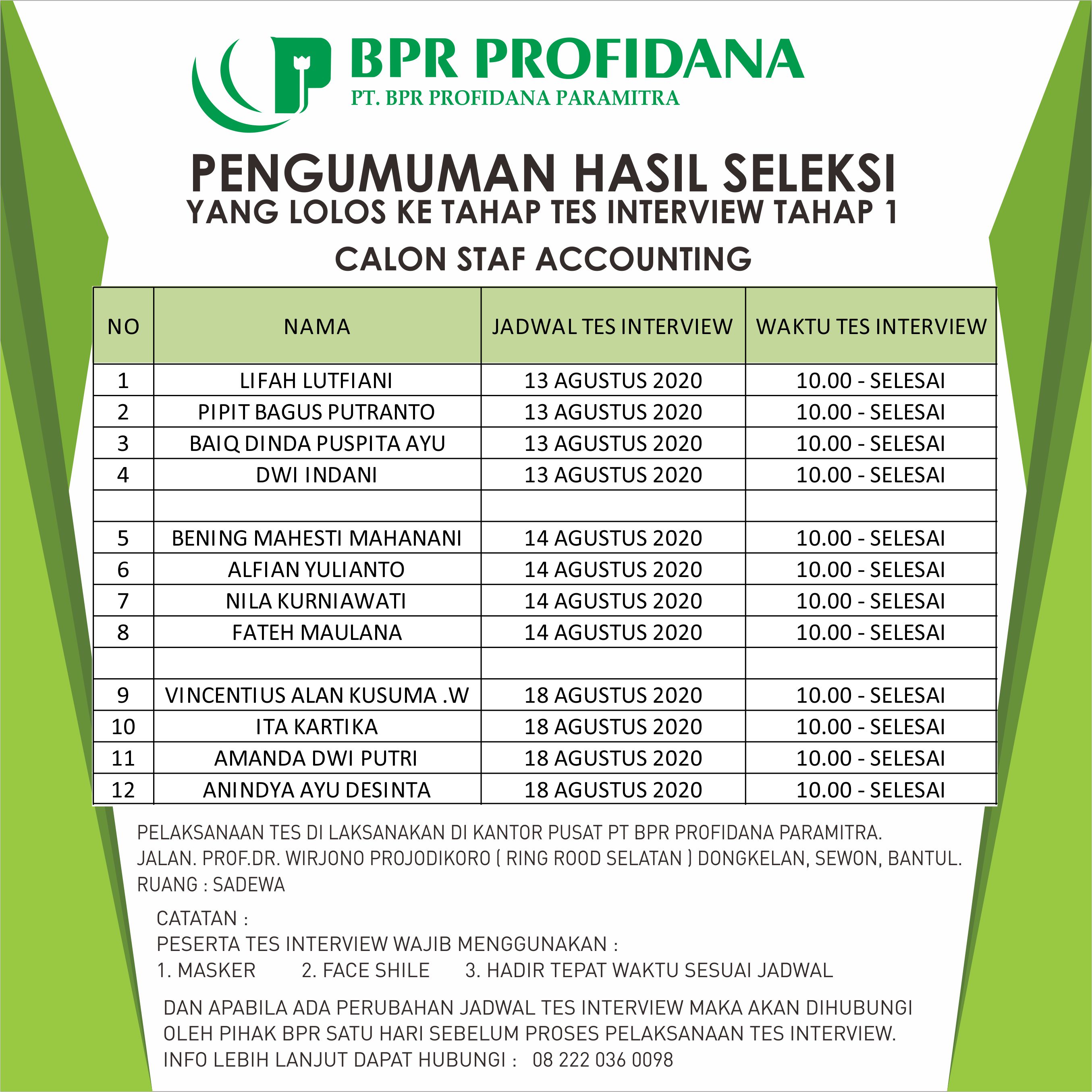 PENGUMUMAN HASIL SELEKSI ACCOUNTING