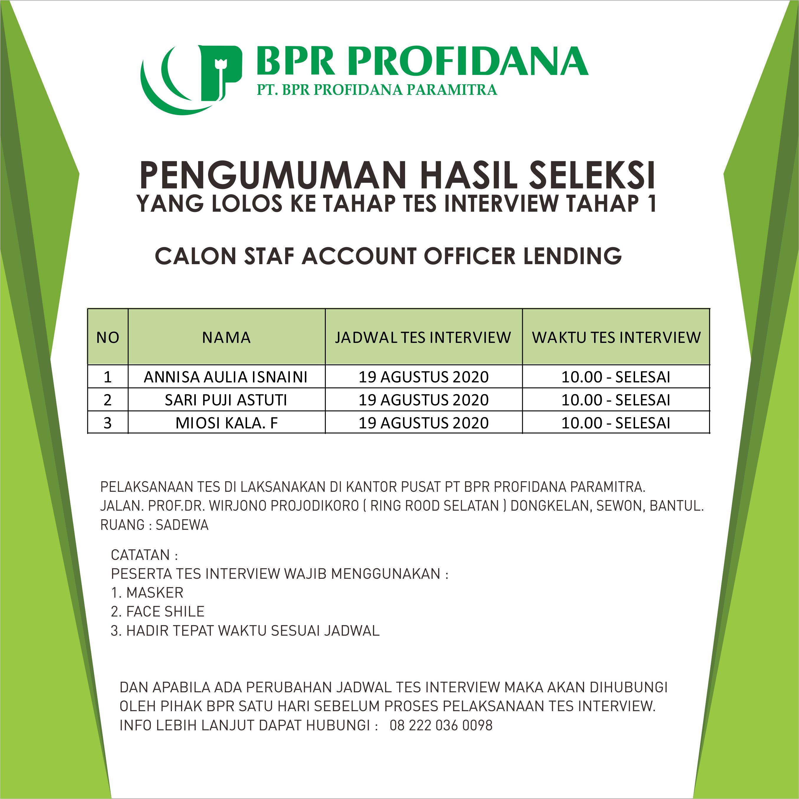 PENGUMUMAN HASIL SELEKSI AO LENDING